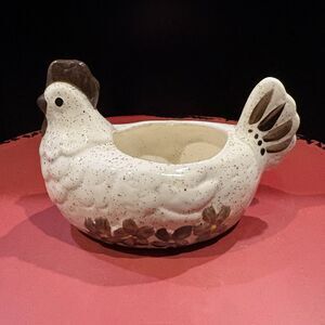 Vintage Ceramic Hen Chicken Planter Speckled Farmhouse Floral Cachepot 6”